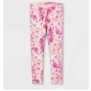 NWOT Cat & Jack Pink and White Tie-Dye Leggings Girls Slim 7/8